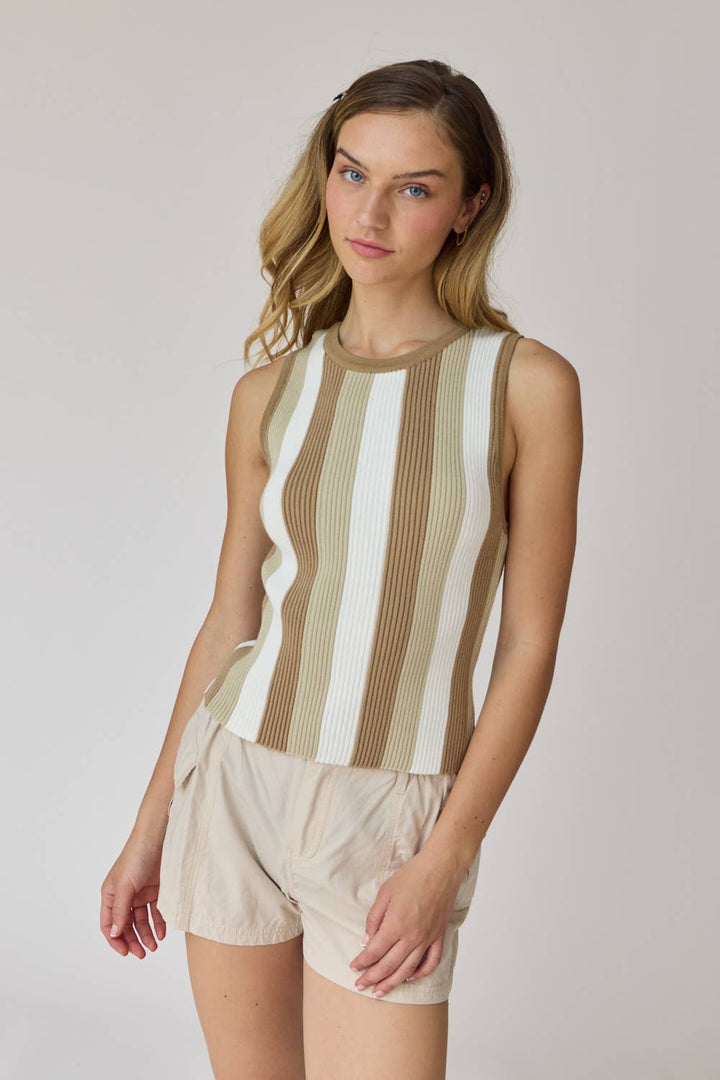 PT18139 - Isabella Striped Rib Knit Top: M / Orange