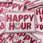 3" Happy Hour w Smiley face -  Embroidered Hat Patch