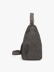 M2342SDE Nikki Faux Suede Dual Compartment Sling Pack Bag: Slate