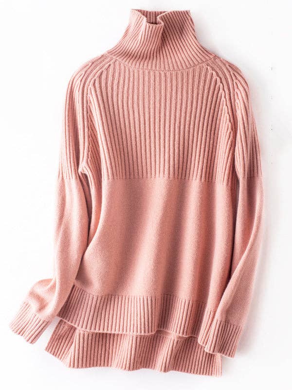 Casual Long Sleeves Loose Solid Color High-Neck Sweater Tops: GRAY / M