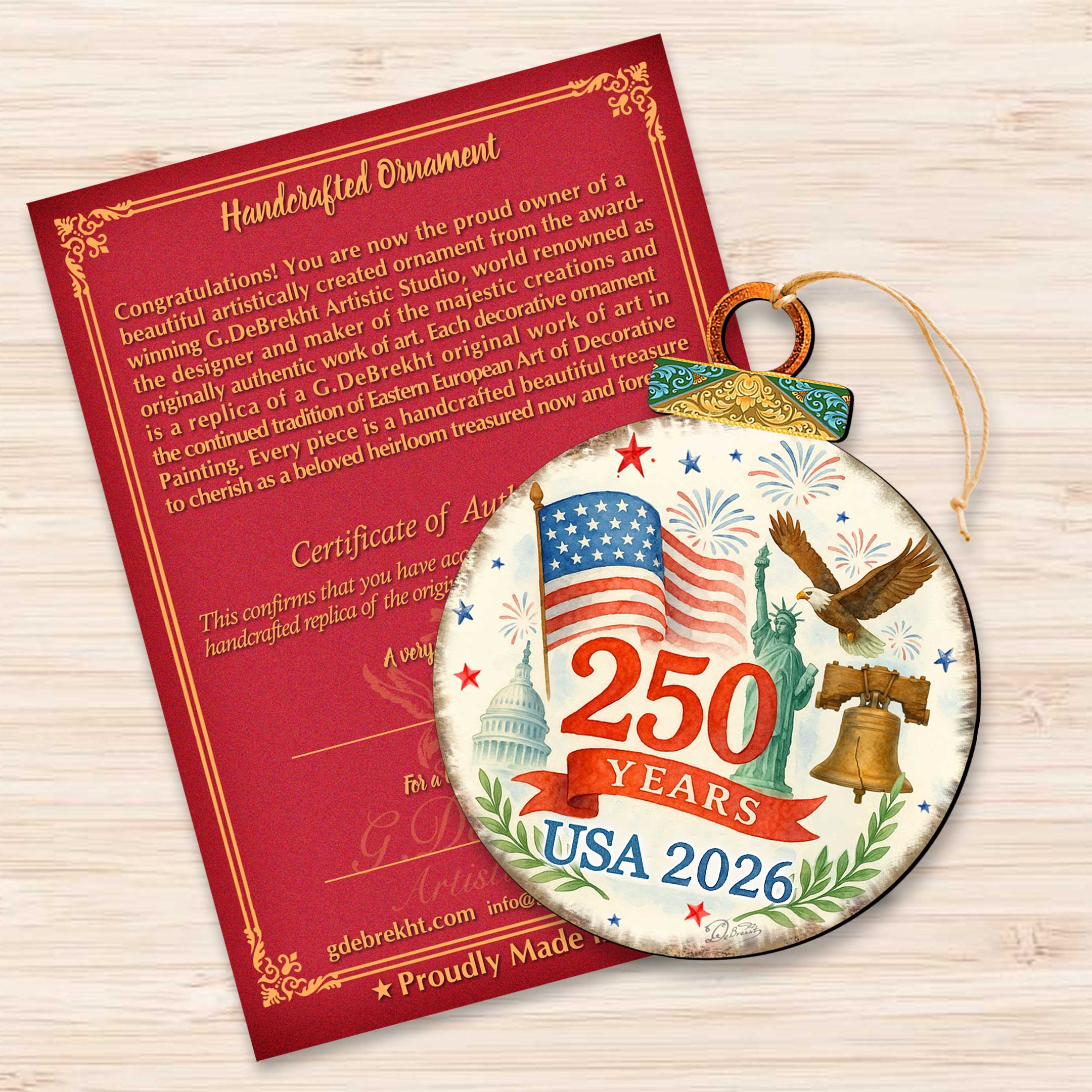 Patriotic 250th Anniversary Round Ornament by G. DeBrekht