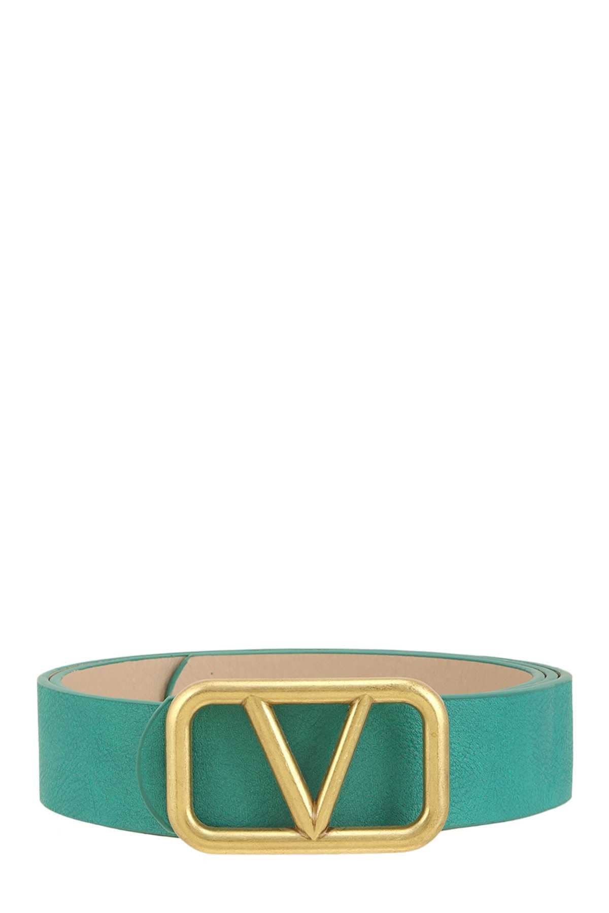 METAL V BUCKLE LEATHER BELT: Fuchsia