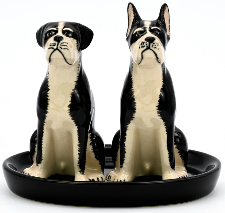 SP901 SALT AND PEPPER SHAKER Boxer and black ceramic tray