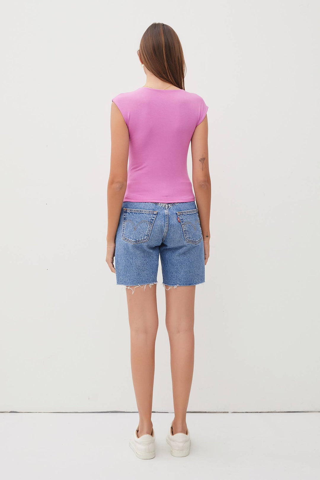 BASIC CAP SLEEVE KNIT TOP: Large / Off White