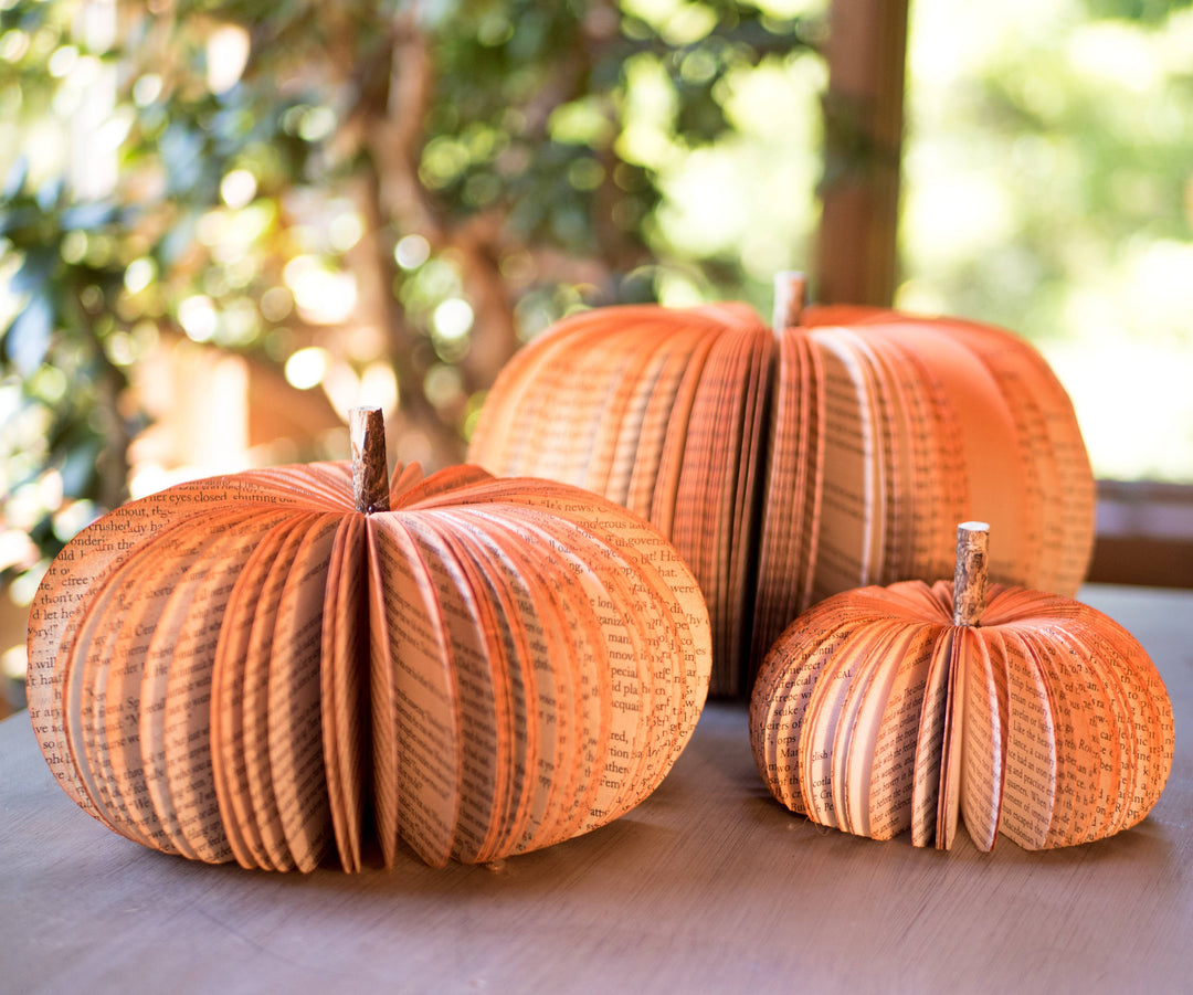 Book Pumpkin Rustic Orange Fall Decor Thanksgiving Halloween: Large