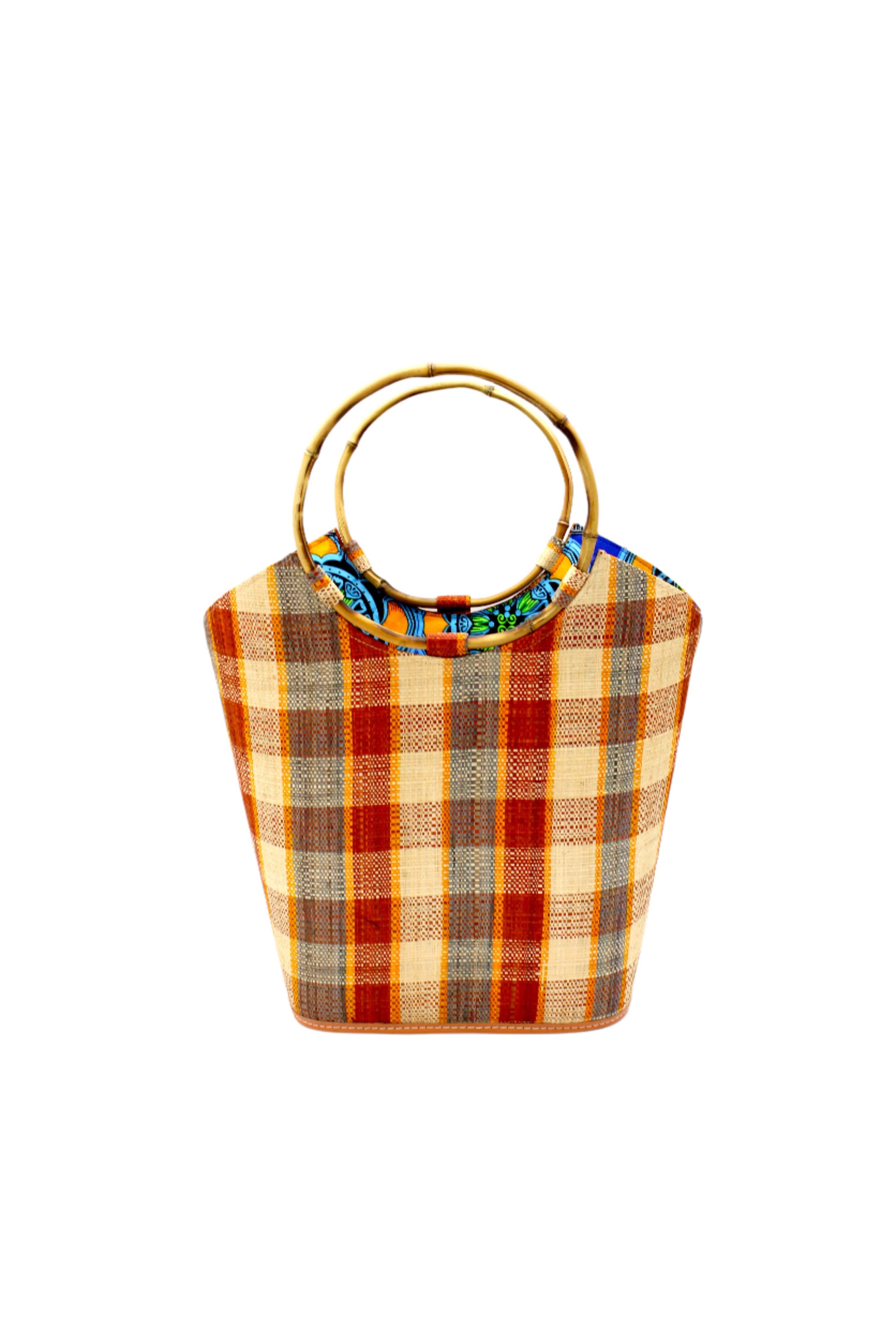 Carmen Straw Bucket Bag with Bamboo Handles: Denim