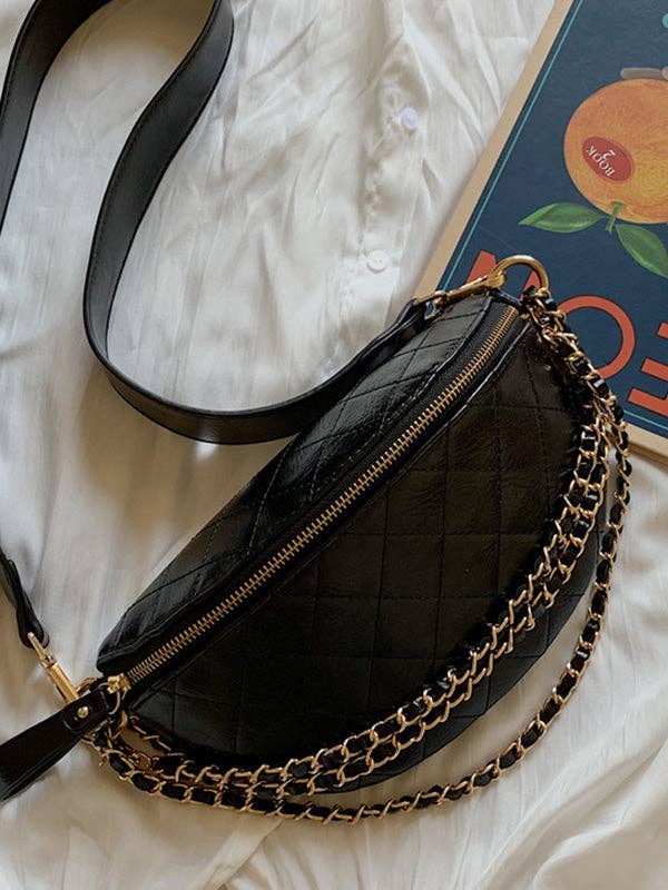 Cool Chic Chains Zipper Sling Bag: BLACK / FREE SIZE