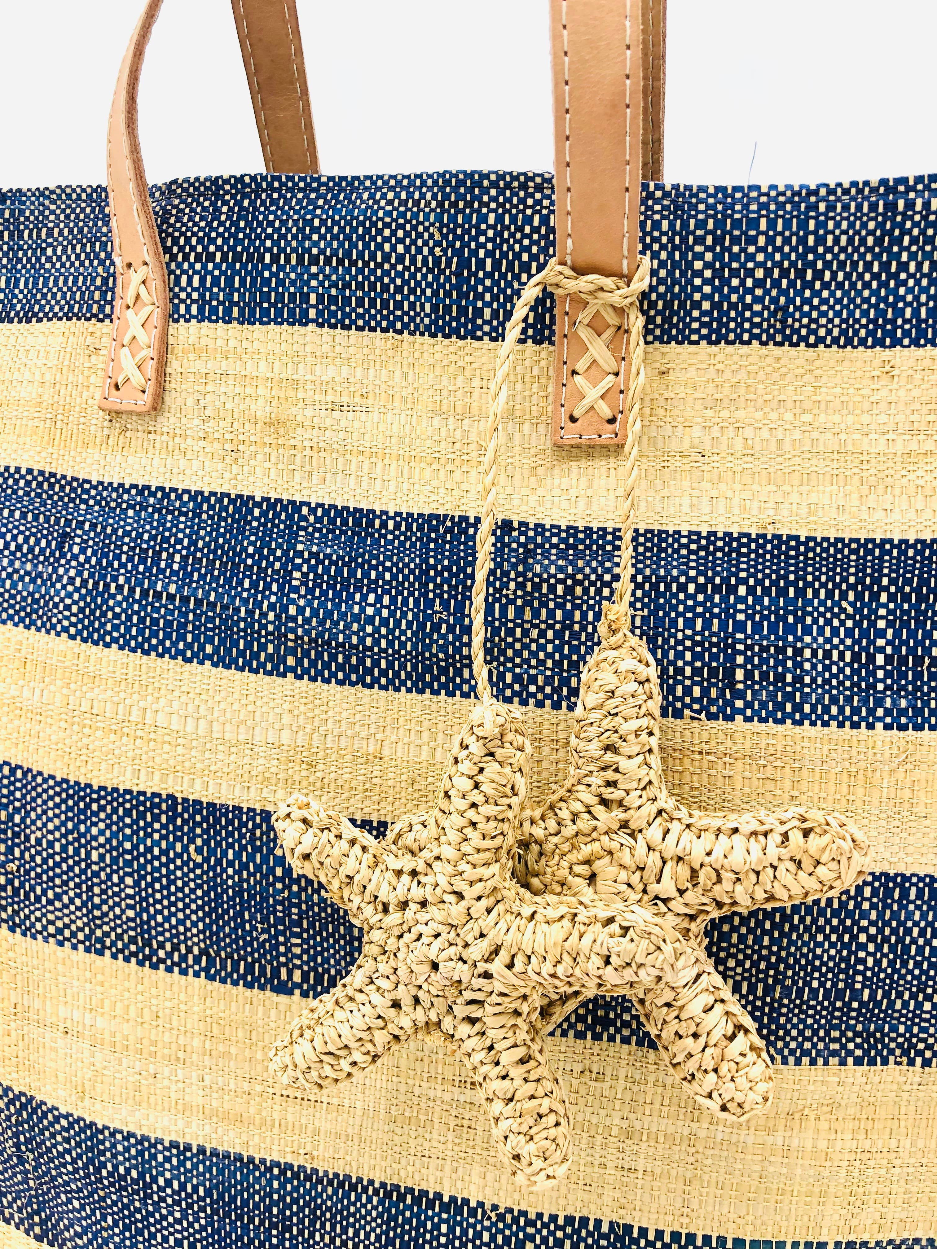 Starfish Straw Bag with Crochet Starfish Charm Embellishment: Black