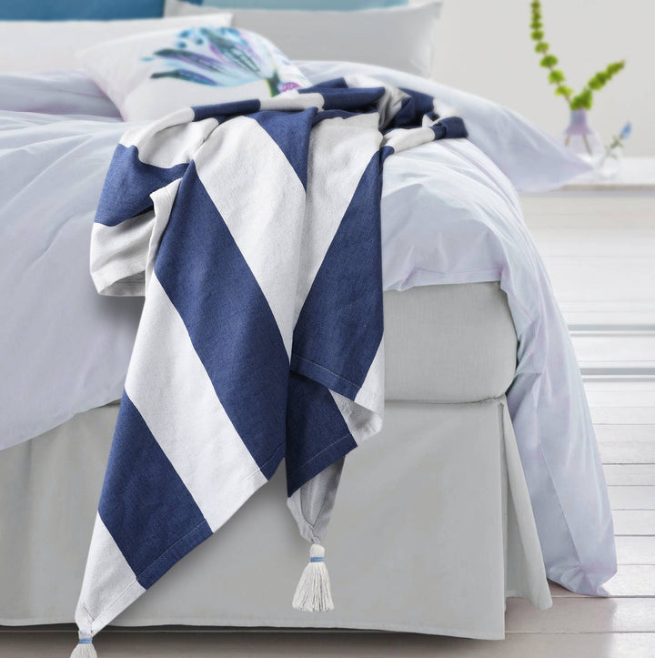 Cabana Striped Throw Blanket with Tassels: Navy Blue
