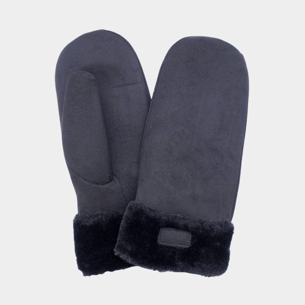 Faux Fur Cuff Fleece Lined Mittens: Pink