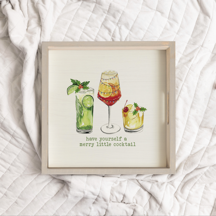 Have Yourself a Merry Little Cocktail  Wooden Serving Tray: Natural