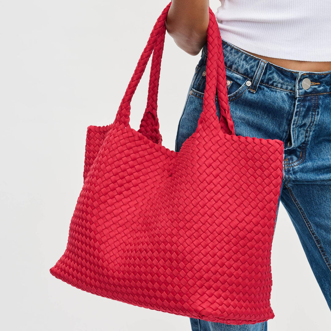 Sky's The Limit - Large Woven Neoprene Tote: Navy Nude