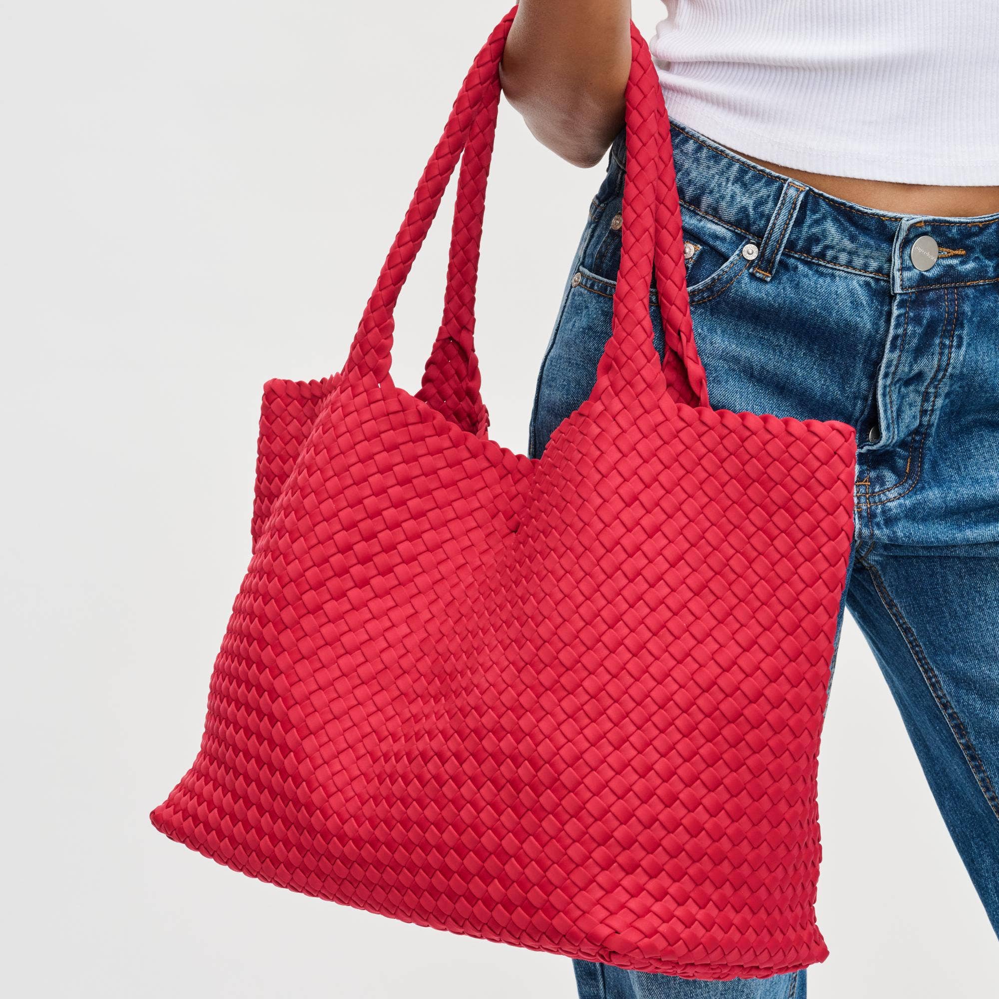 Sky's The Limit - Large Woven Neoprene Tote: Navy Nude