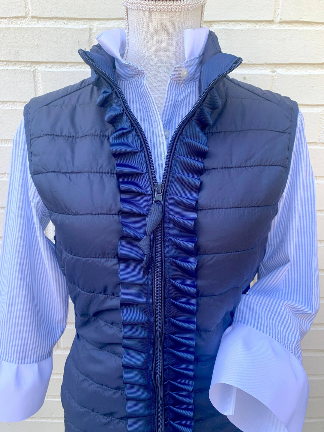 Scarlett Oxford Ribbon Trim 3/4 Sleeve- Blue: S
