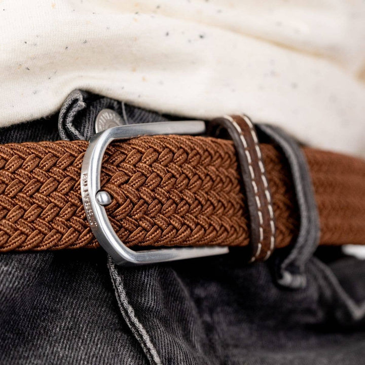 Camel brown elastic braided belt: Size 1