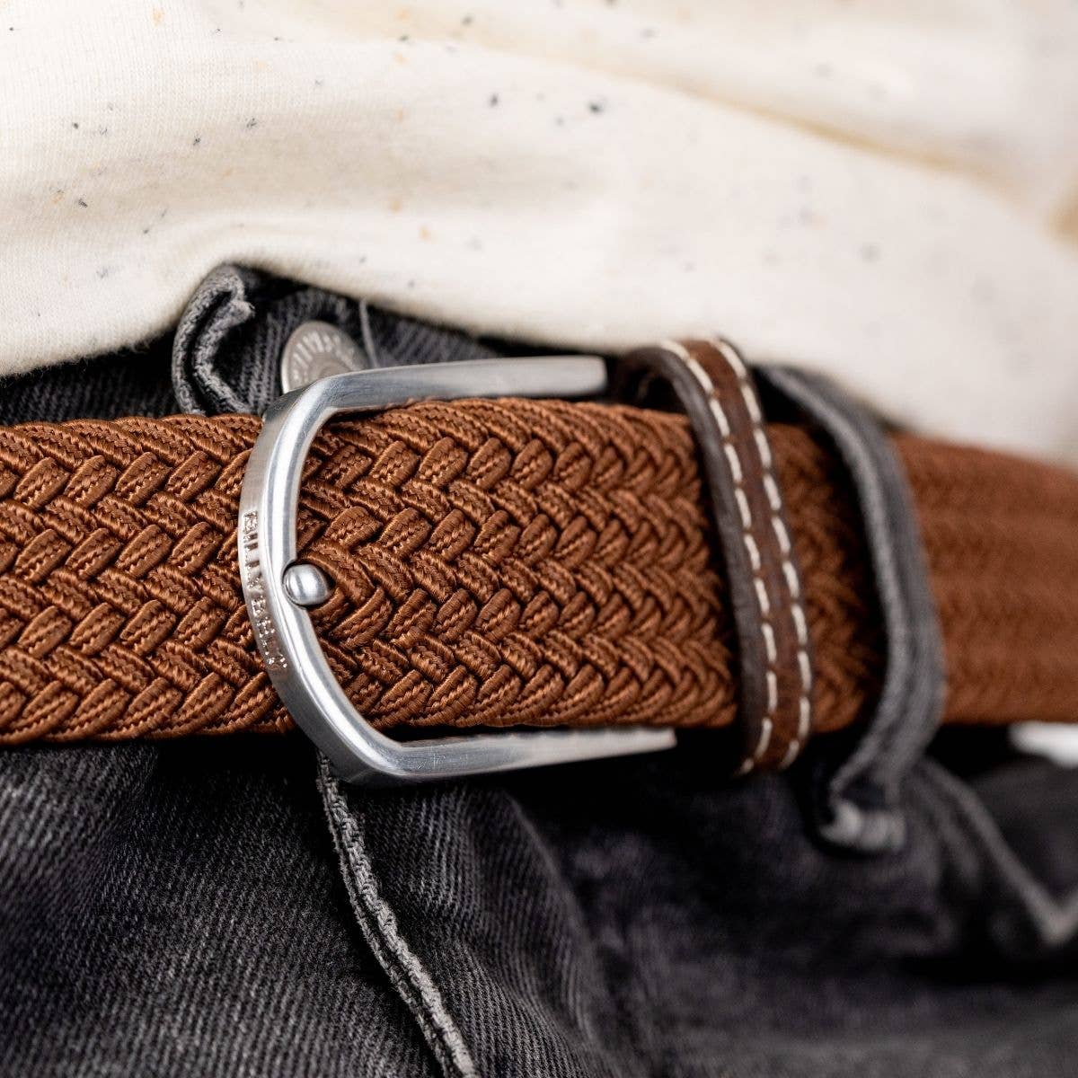 Elastic Braided Belt in Camel Brown