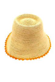 3" Kate Crochet Bucket Straw Hats W/ Colored Lace Weave Edge: Saffron