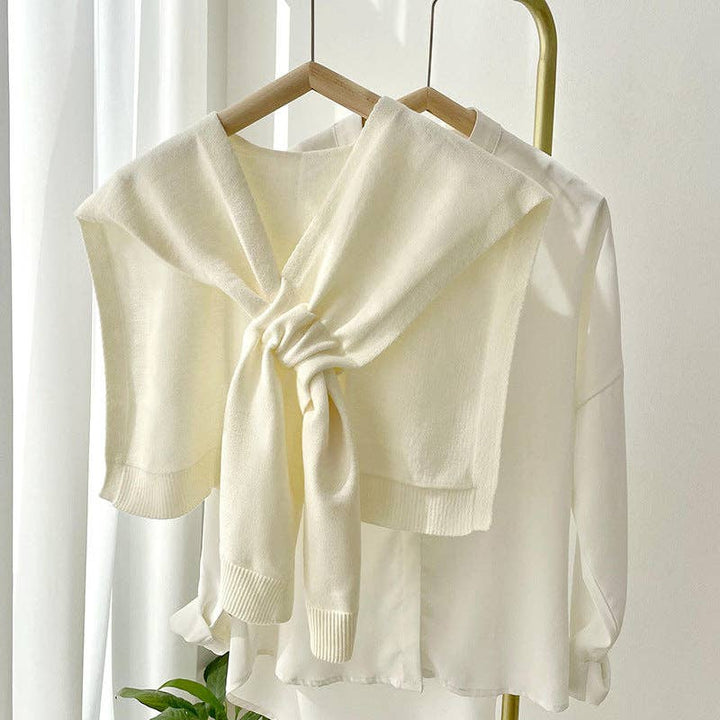 Knitted Crossed Solid Shawl: White / 90cm