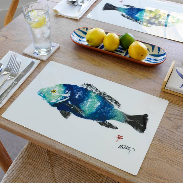 FishAye Jamaican Blue Placemat – Coastal & Nautical Table Decor: Set of 8