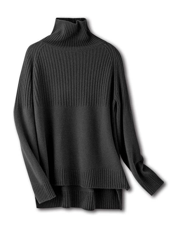 Casual Long Sleeves Loose Solid Color High-Neck Sweater Tops: GRAY / S