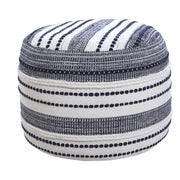 Navy and Ivory Seaside Striped Textured Pouf Ottoman: Blue/White