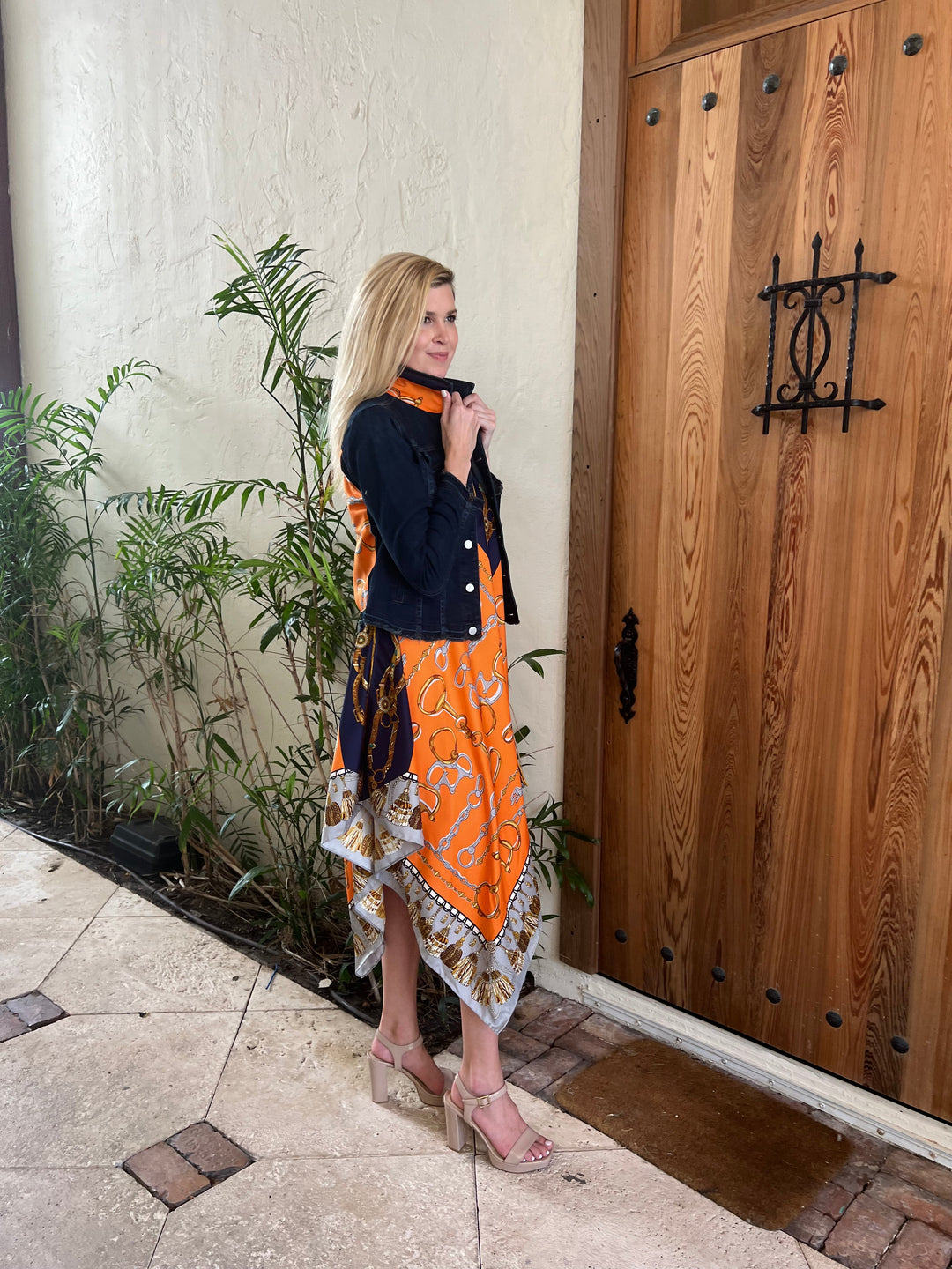Silk Dress / Orange and Blue Bit