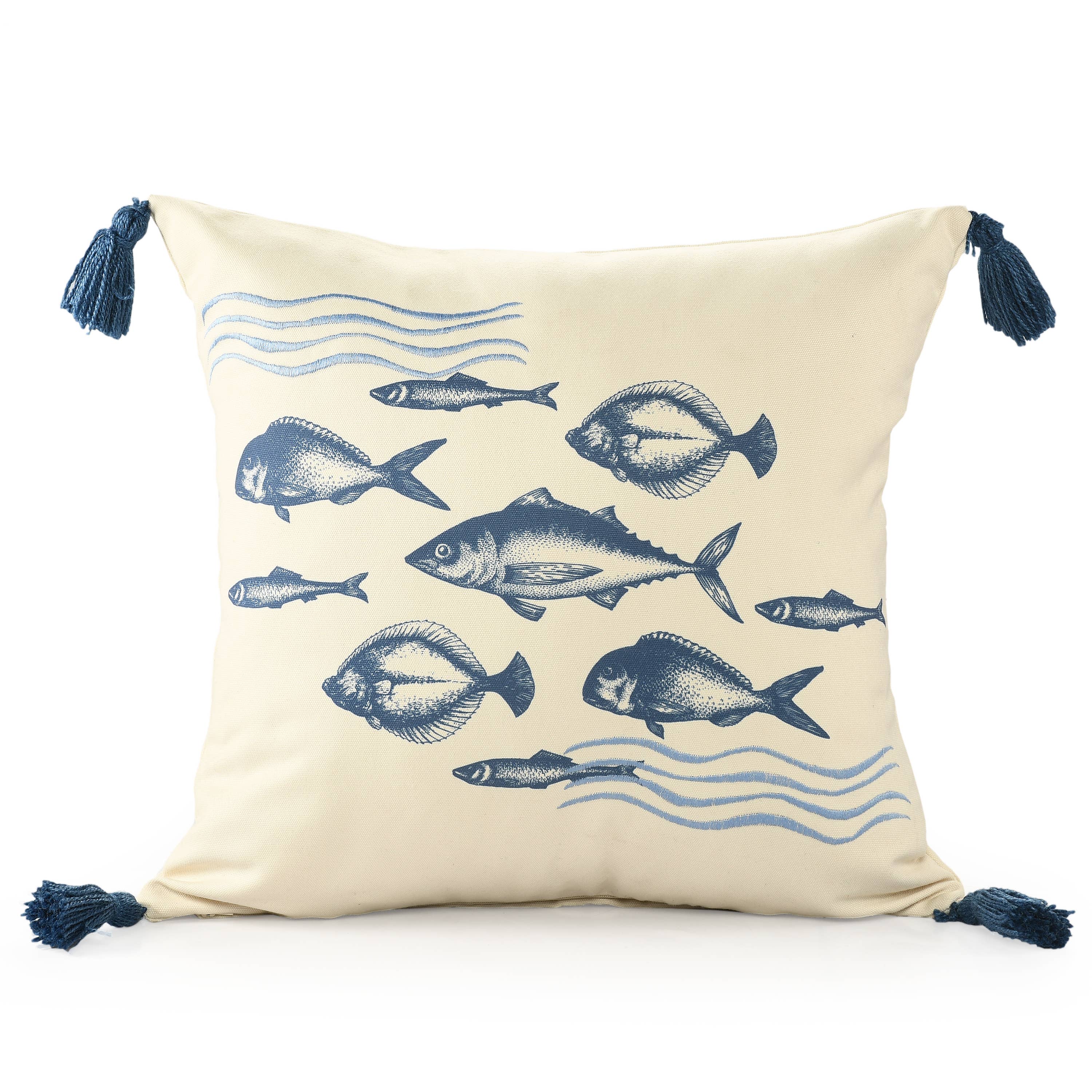 Sancia Coastal Polyester Throw Pillow, 20" x 20", Denim Blue