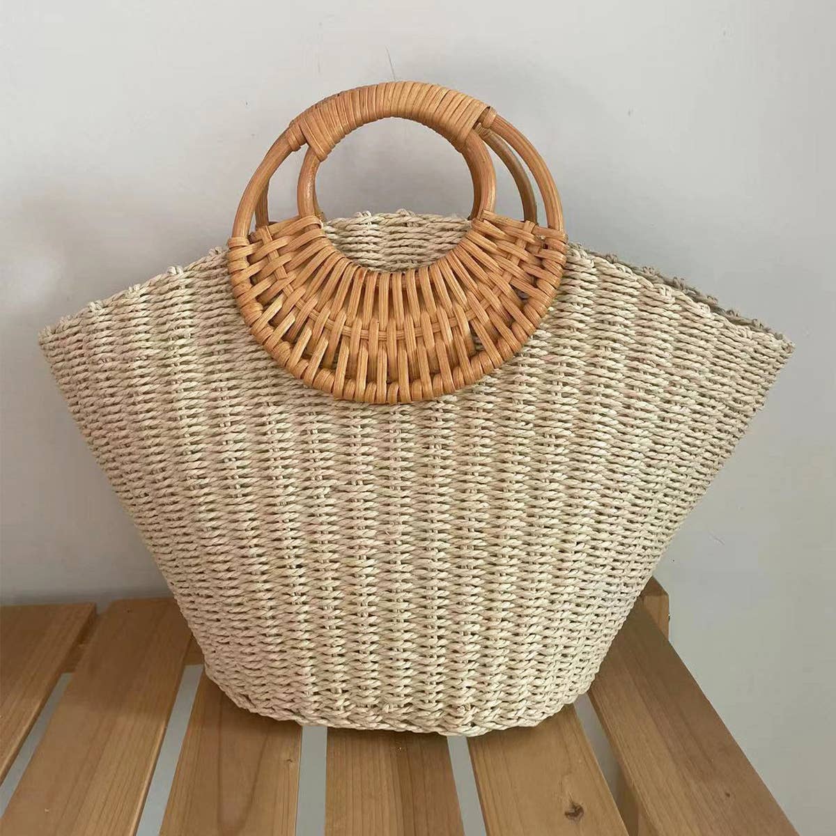 SUMMER BEACH SEA STRAW RATTAN TOTE CLUTCH BAGS_CWAB0814: Beige / (OS) 1