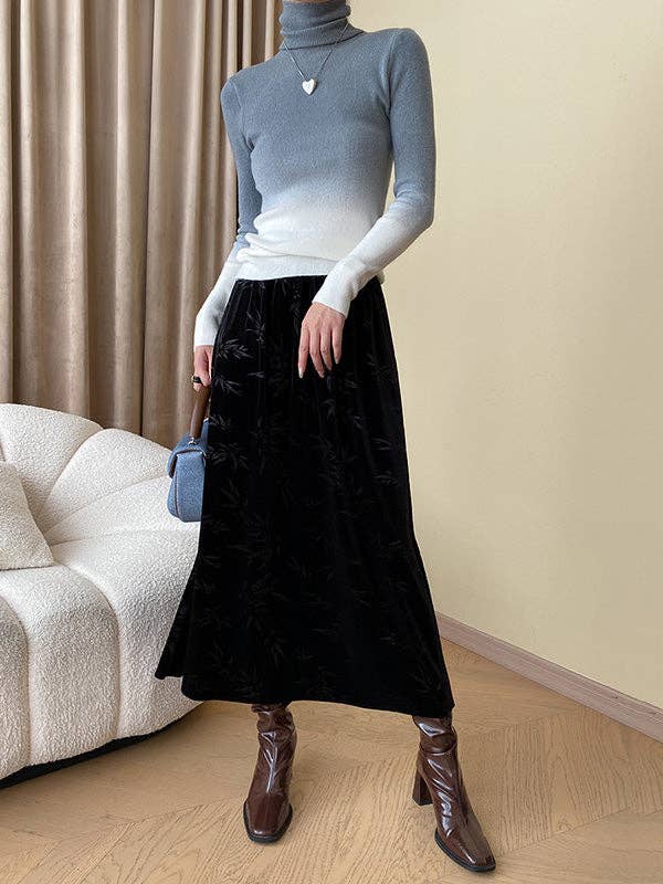 Long Sleeves Skinny Gradient High-Neck Pullovers Sweater Tops: GRAY / One_size