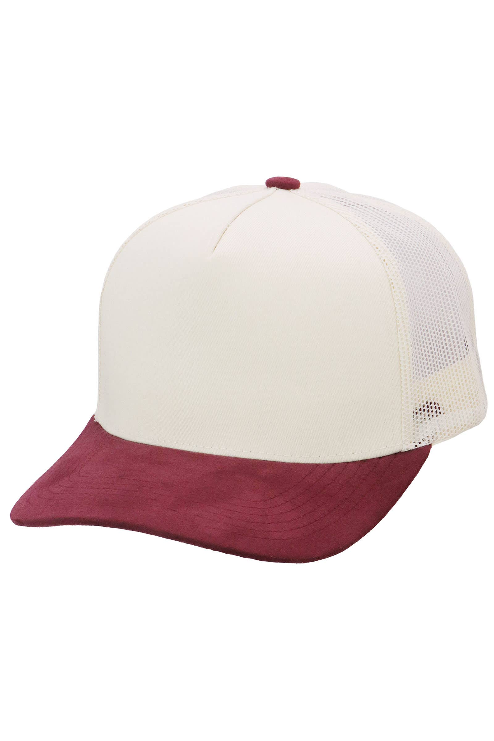 Vegan Suede 5 Panel Snap Back Trucker Hat: BEIGE/BLACK / ONE SIZE