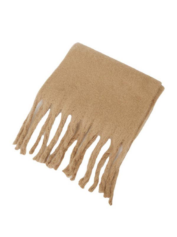 Thick Keep Warm Solid Color Tasseled Scarf: CAMEL / One_size