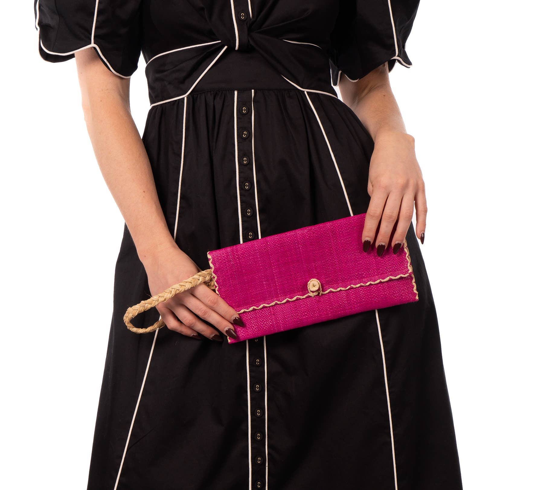 ChiChi Straw Clutch Wristlet Bag: Black