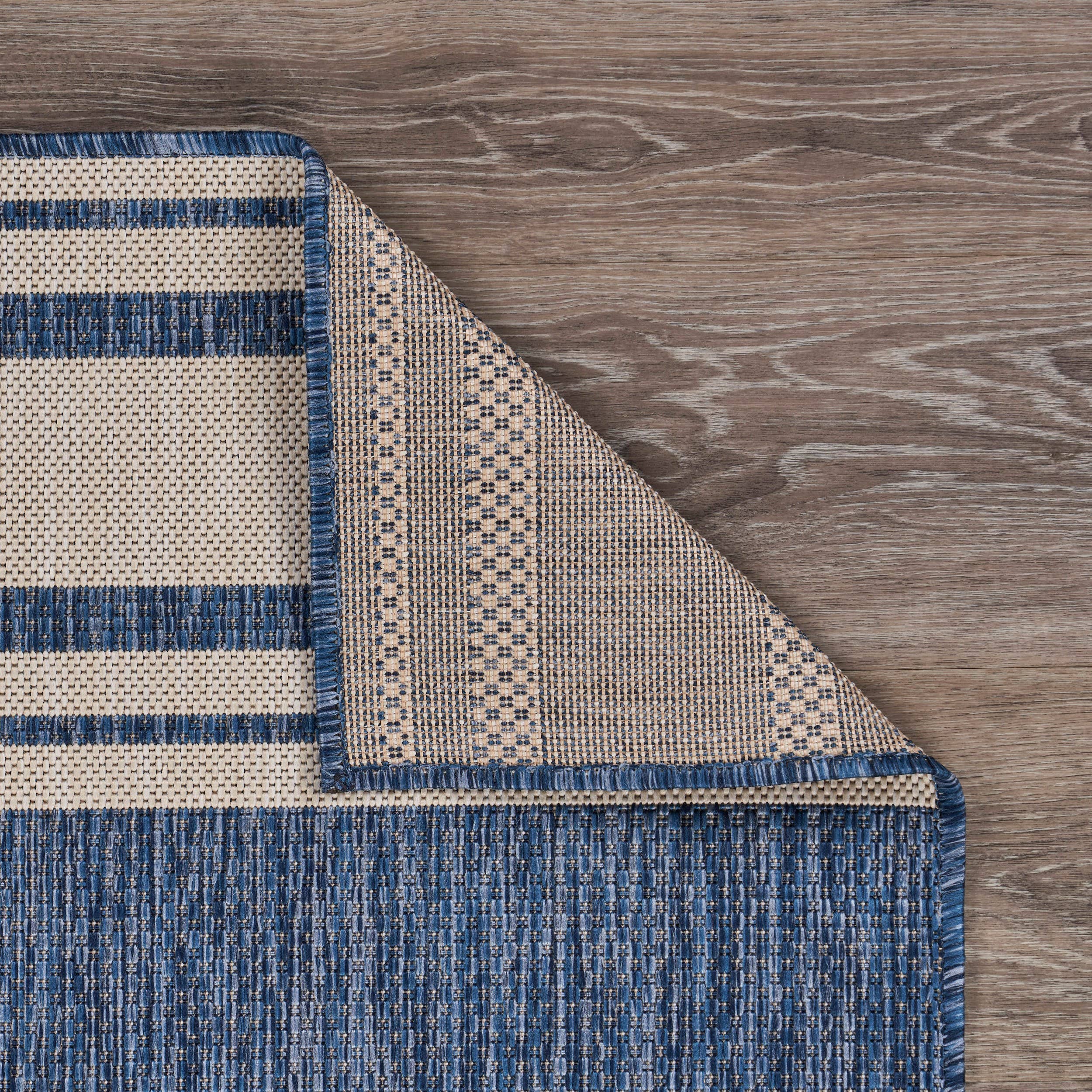 Samantha Navigate Navy Blue/White Indoor/Outdoor Area Rug: 7'6" x 9'5"