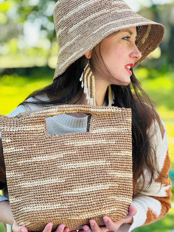Mini ConCon Crochet Petite Straw Basket: Saffron Two Tone Zebra Stripe
