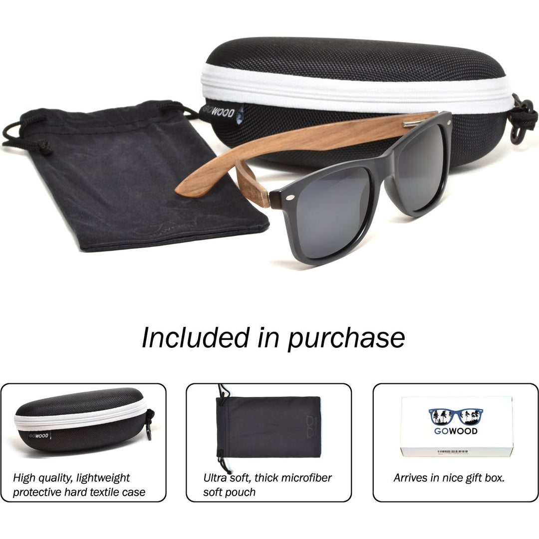 Walnut Wood Sunglasses Inside a Zipper Case