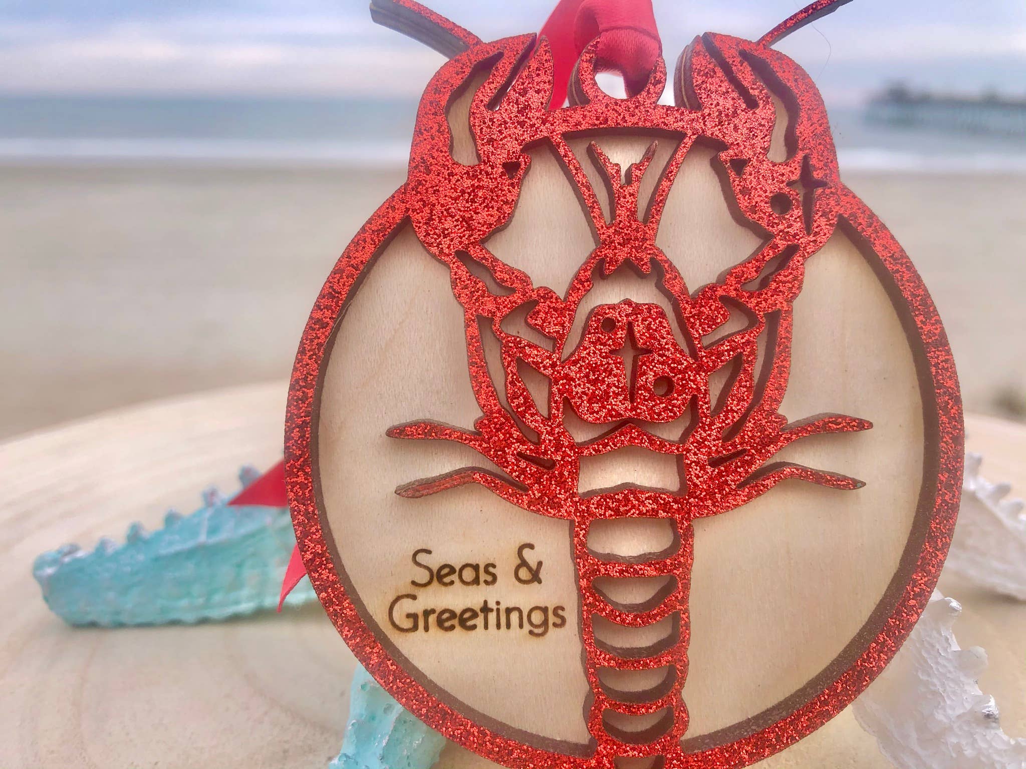 Customizable Lobster Ornament: Red Painted / Seas & Greetings