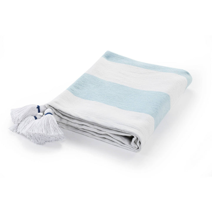 Cabana Striped Throw Blanket with Tassels: Navy Blue