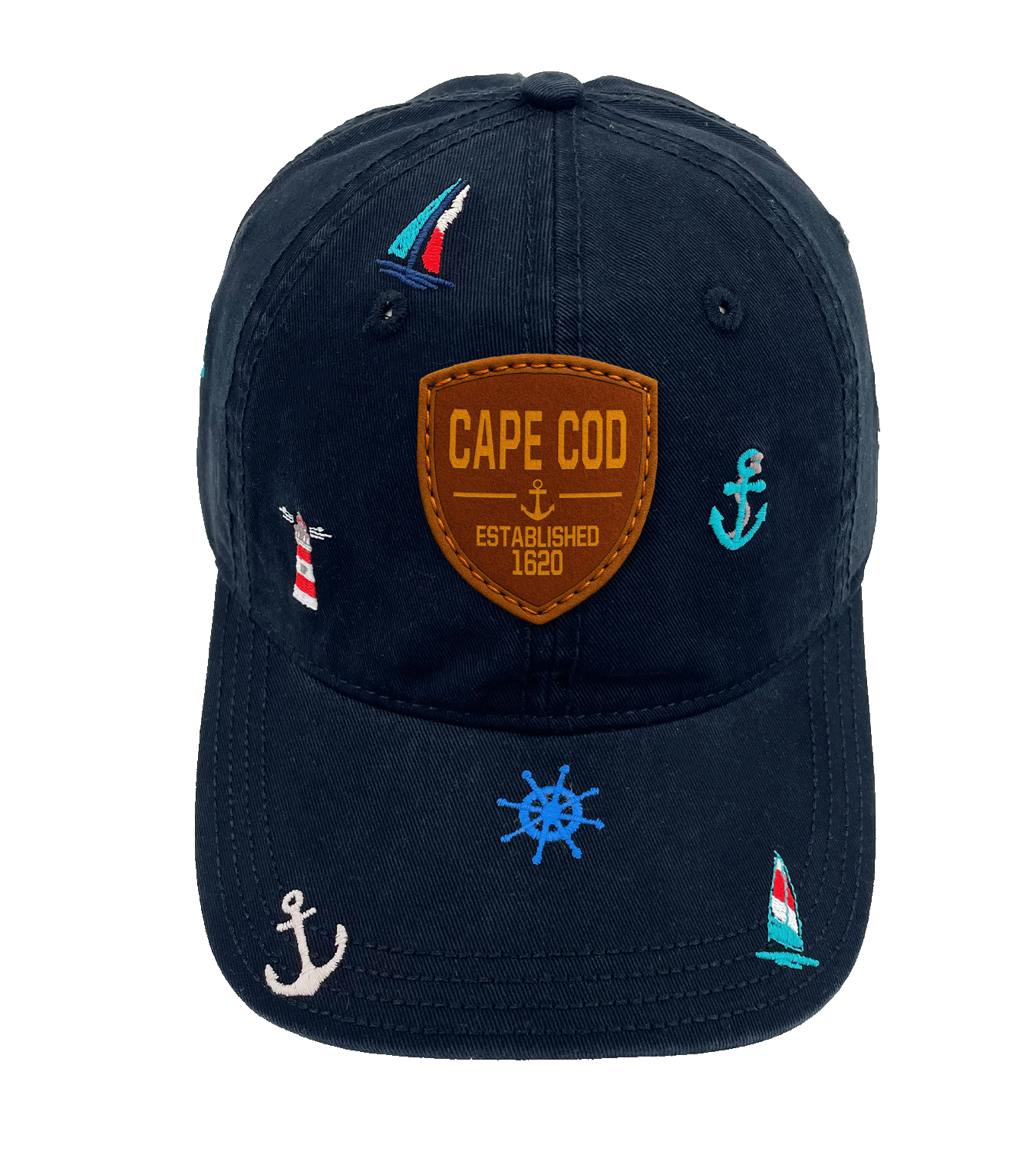 Cape Cod Coastal Embroidered Baseball Cap, Nautical Anchor Sailboat Beach Hat for Ocean Lovers