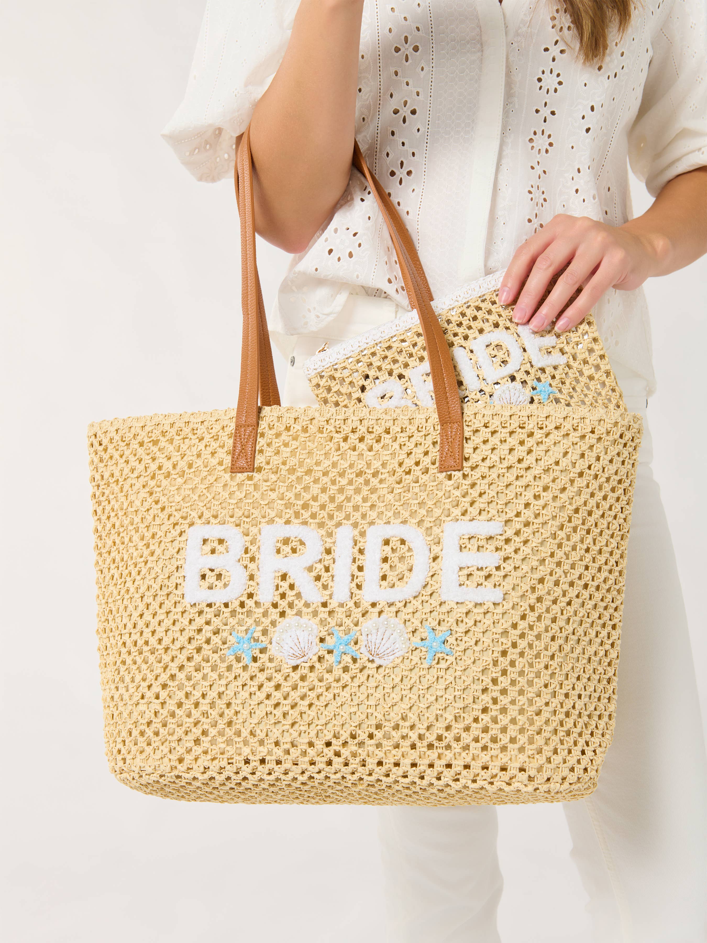 "BRIDE" SHELL TOTE,NATURAL