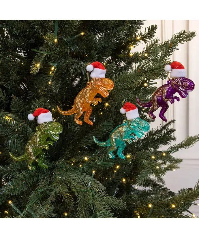 3.7" Colorful Dinosaurs W/Santa Hat 4 Assorted