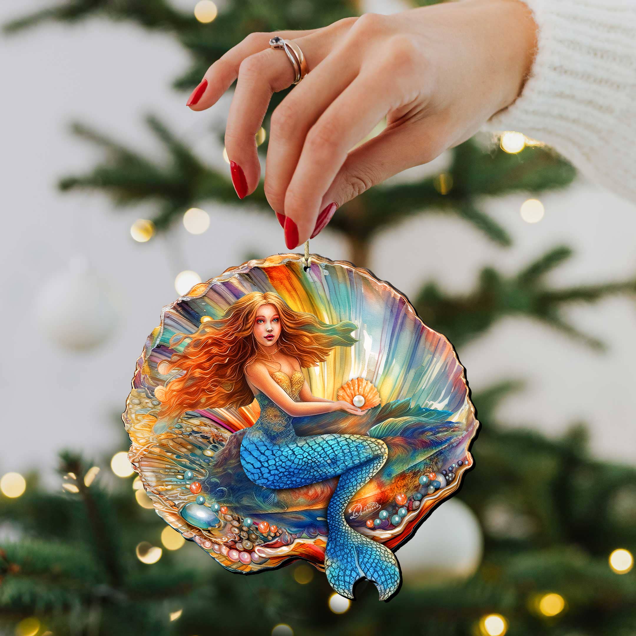 Nautical Christmas Décor Mermaid in the Shell Ornament