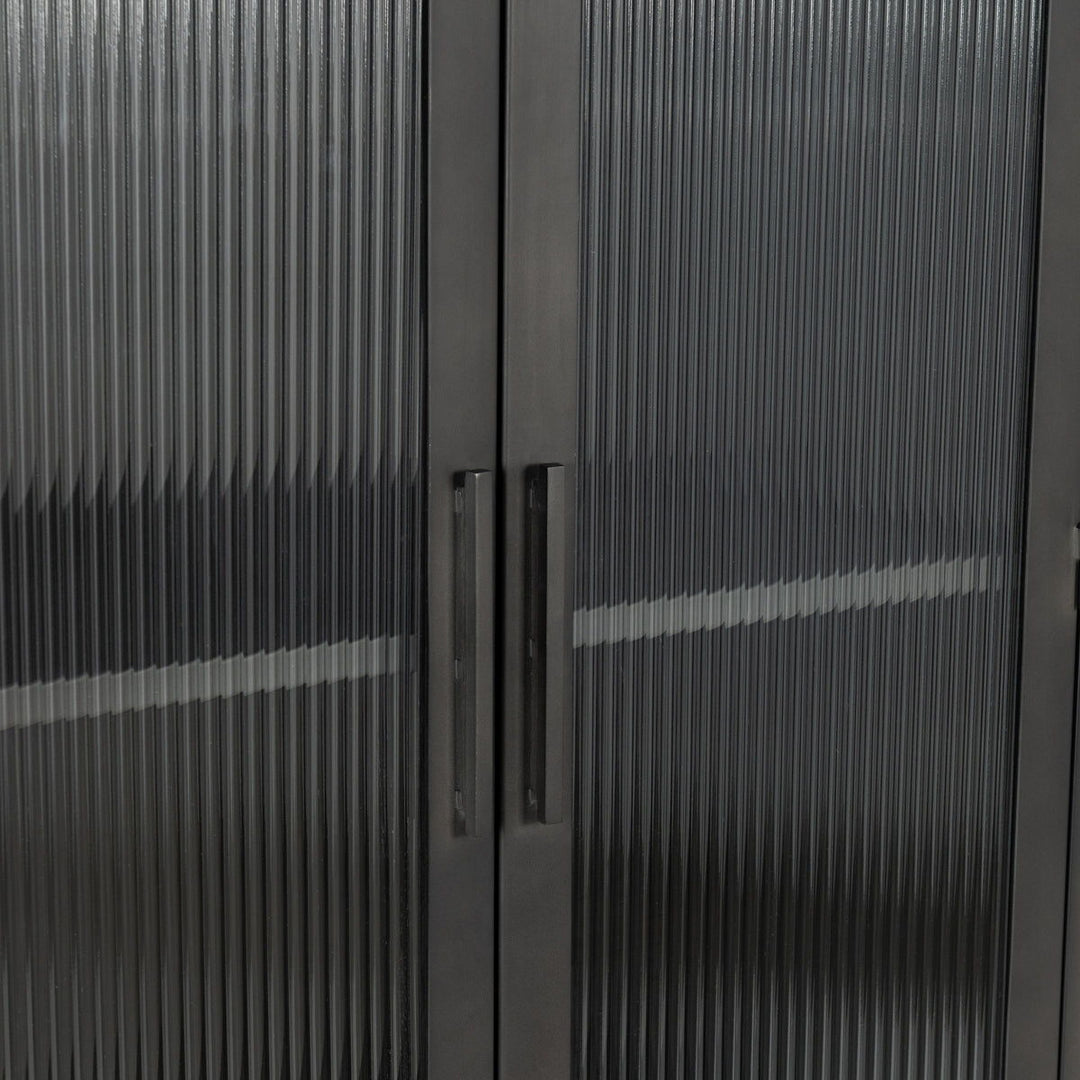 Nore - Metal/Glass 2 Door 2 Drawers Tall Cabinet - Black