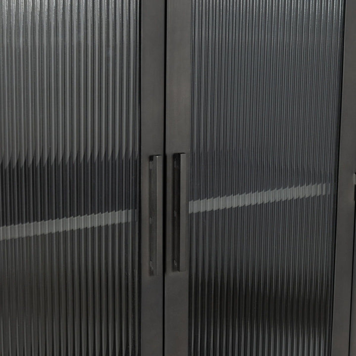 Nore - Metal/Glass 2 Door 2 Drawers Tall Cabinet - Black