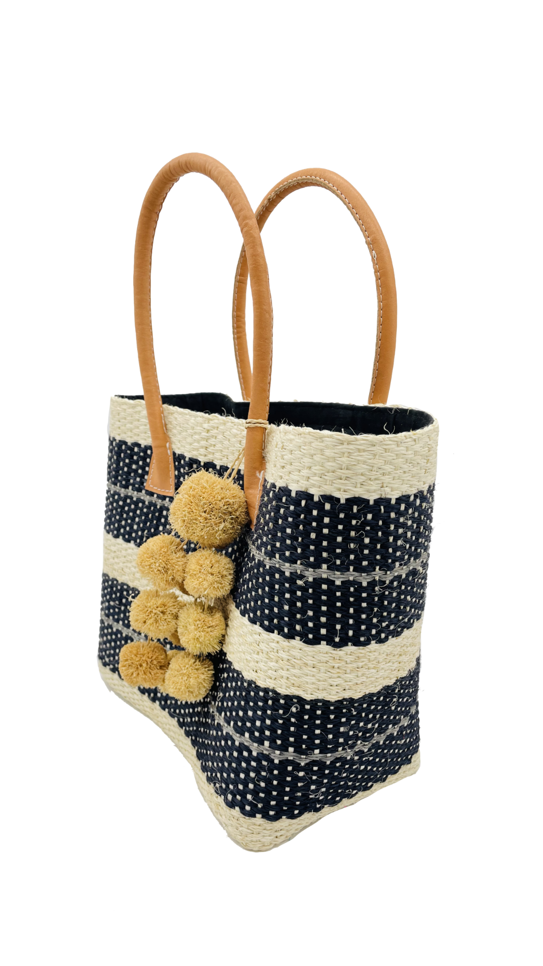 Imperial Sisal Basket Bag with Waterfall Pompoms- 2 sizes: Fuschia / Small
