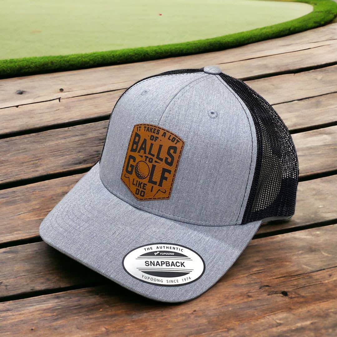 It Takes A Lot Of Balls To Golf | Leather Patch Hat: Camo / Black