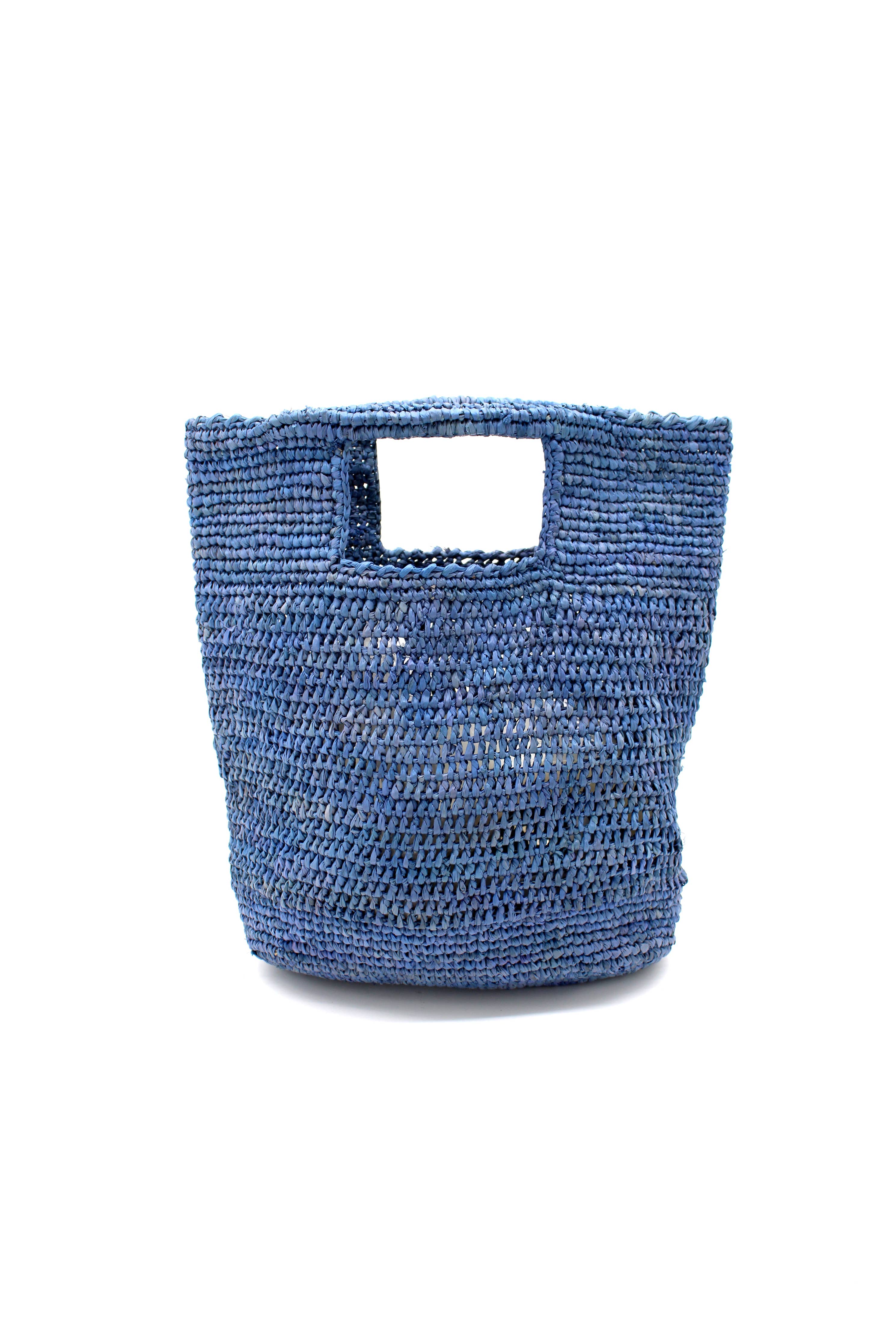 Mini ConCon Crochet Petite Straw Basket: Denim