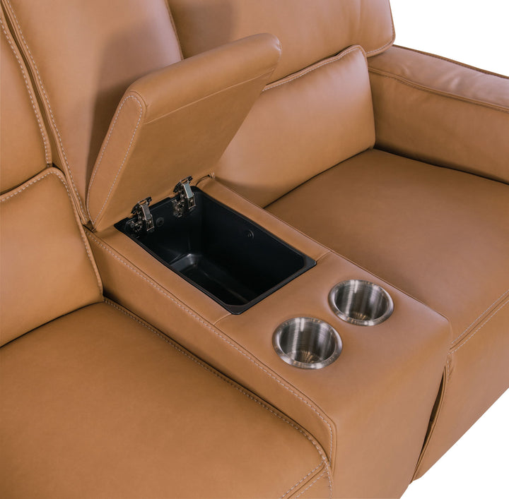 Miles - Zero Gravity Power Console Loveseat With Power Headrest - Light Brown
