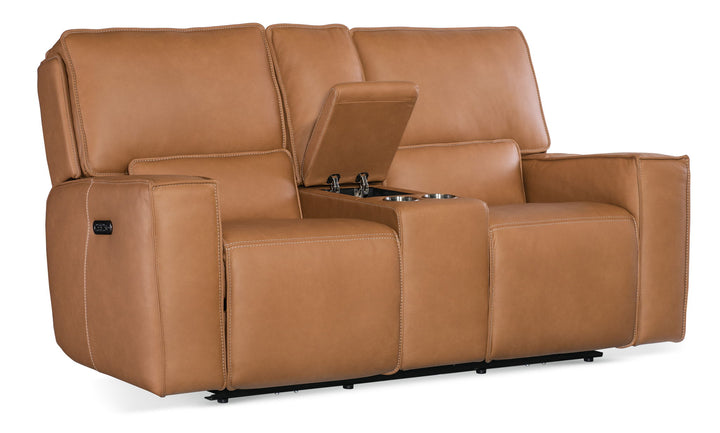 Miles - Zero Gravity Power Console Loveseat With Power Headrest - Light Brown