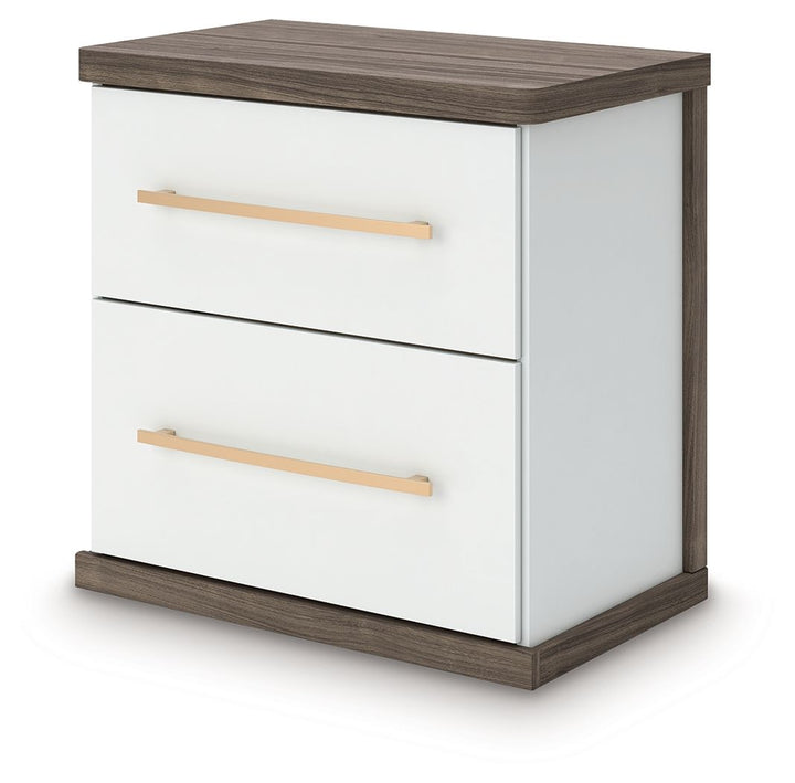 Kendanport - Brown / White - Two Drawer Night Stand