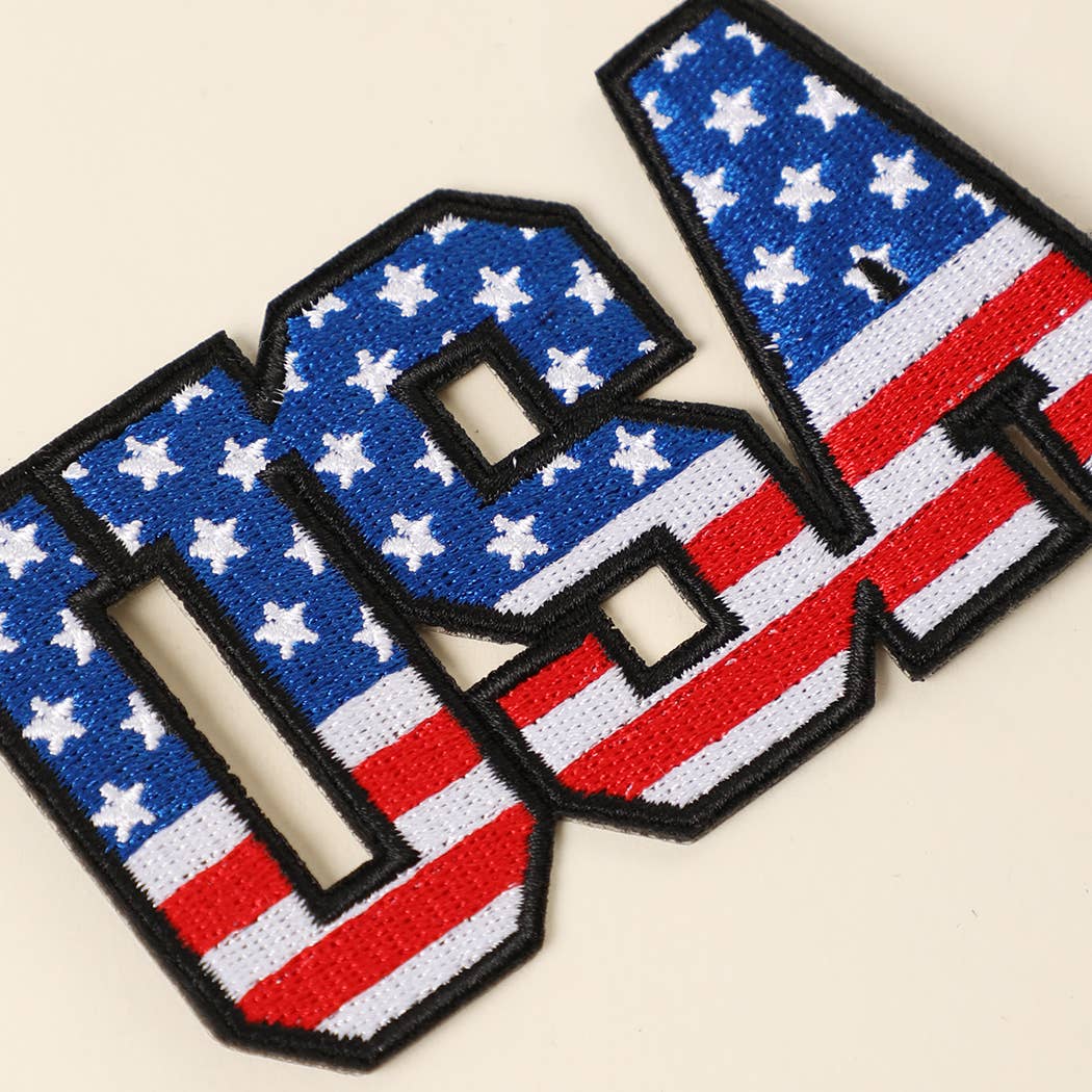 USA American Flag Embroidered Heat Press Style Patch
